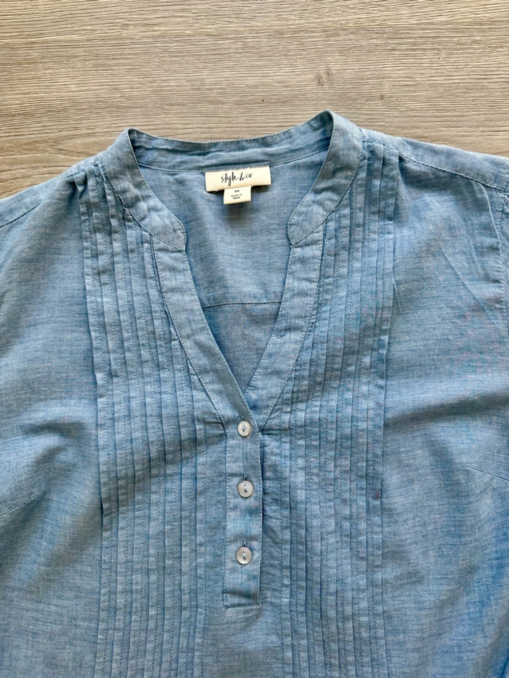 Style & Co. Light Blue Embroidered Pintuck Tunic Top - Picture 2 of 8